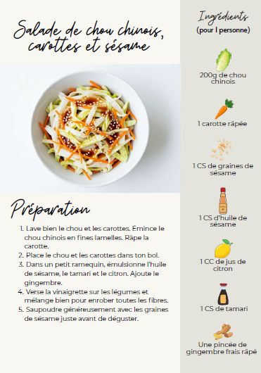 Recette Salade de chou chinois, carottes et sésame